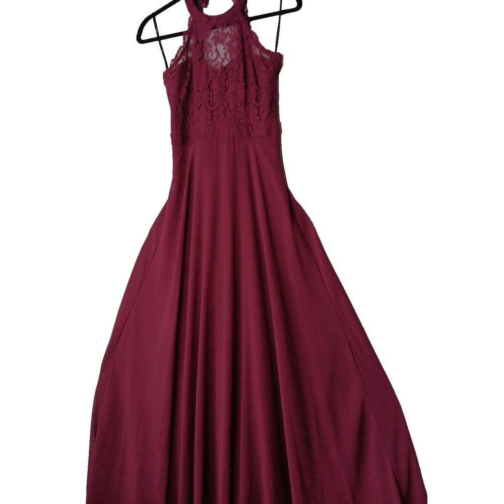Lulu's Dance All Evening Burgundy Lace Maxi‎ Dress Gown  Size XSmall